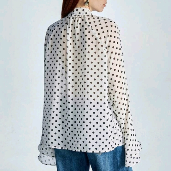 Women's Elegant Chiffon 3D Floral Ruffled Polka Dot Print Loose Blouse - Picture 4 of 4